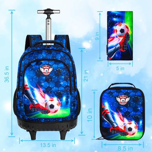 3PCS Rolling Backpack for Boys, 21 Inch Dinosaur Roller School Bookbag with Lunch Bag, Water Resistant Wheeled Backpacks for Teens Boys Elementary Travel3