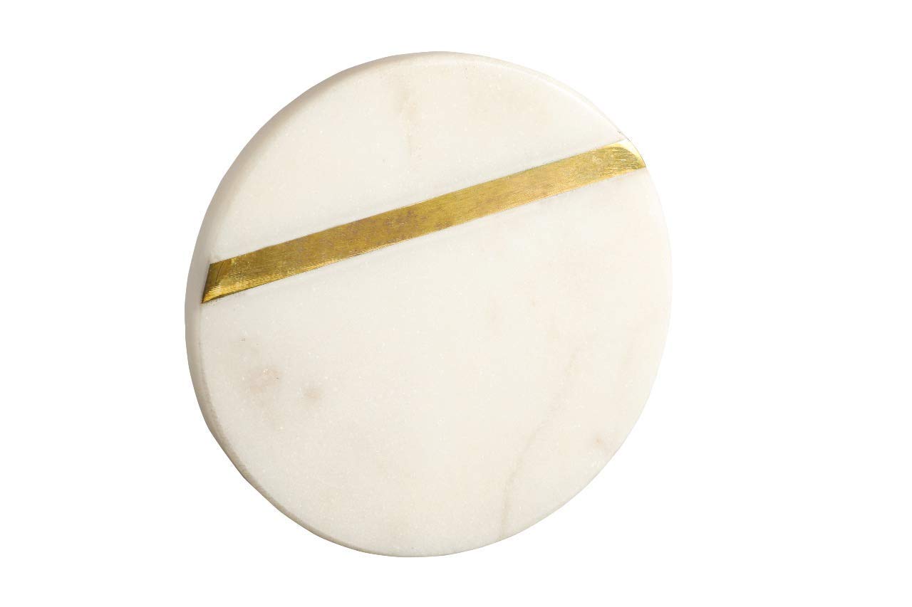 GoCraft Marmor-Untersetzer Rund – Handgefertigt, Mit Goldfarbenem Messing-Inlay, Set Aus 6 Stück