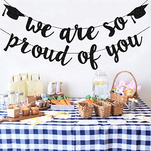 2025 Graduation Banners Party Decorations, Black Glitter We are So Proud of You Graduation Banners Garland for Congratulation Graduations Party Supplies, School, Home, Car Decorations