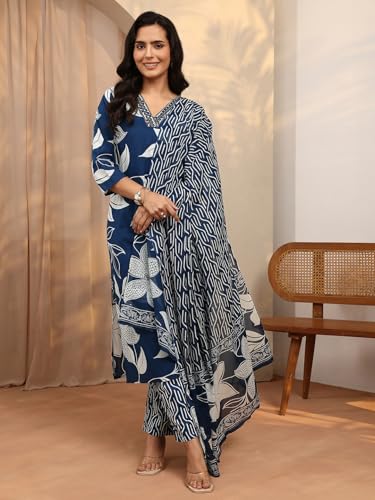 Image of Libas Printed Cotton Blend Straight Kurta Set for Women | daily wear suit