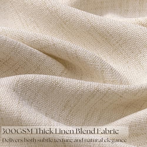 Image of 90 Inch Length 2 Panels Oatmeal Beige Linen Sheer Curtains 52x90 | Light Filtering, Semi Sheer, Grommet Drapes, Thick Linen, Privacy, Boho, Farmhouse, Window Curtain, for Bedroom