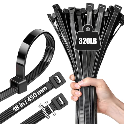 Caiery 100 Stück Große lange Kabelbinder 450 mm x 10 mm UV-Beständig ultra starke Kabelbinder mit 100 kg Zugfestigkeit Schwarz