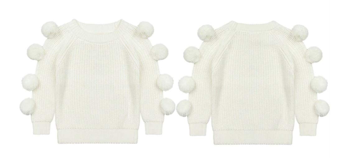 Winter Coat for Baby Girl Korean Wool Ball Sweater Knit Winter Coat for Baby Boy (12M) White