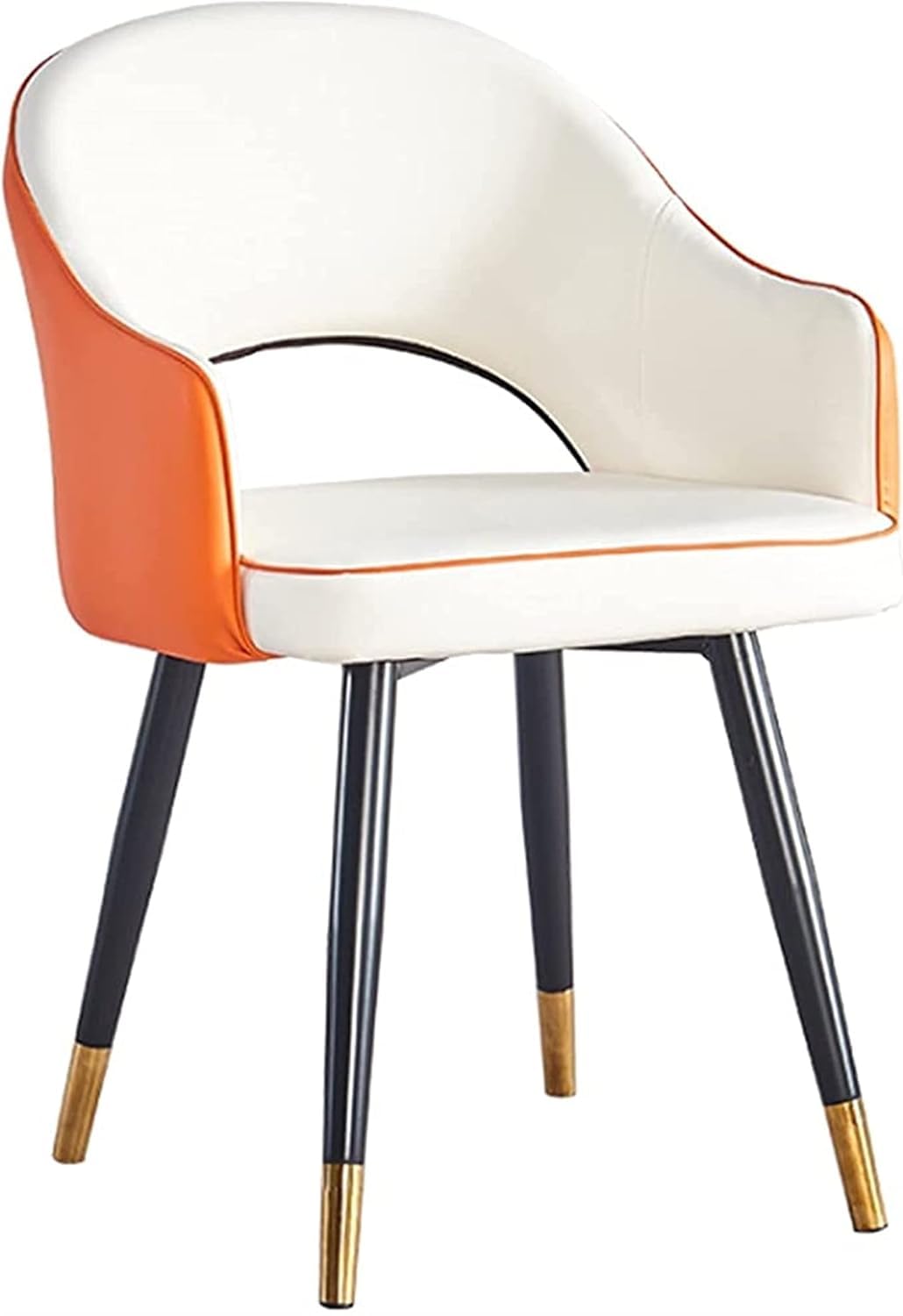Chaise salle à manger cuir blanc et orange à dossier haut