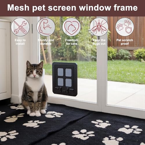 Katzenklappe Fliegengitter mit Magnet,Haustierklappe Automatisch Verschluss,Hundeklappe für Fliegengitter Balkontür Abschließbar Atmungsaktiv für Katzen Hunde,29x24 cm,Schwarz