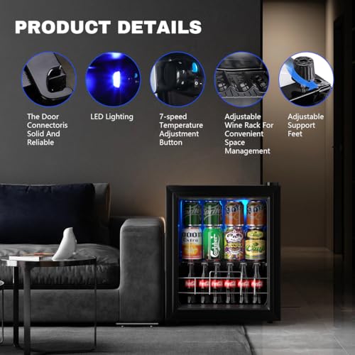 Image of Beverage Refrigerator 75 Can, Wine Cooler Refrigerator Small Mini Fridge Freestanding Beverage Cooler with Adjustable Shelving Glass Door for Beer Soda or Wine Perfect Office Home or Bar Black