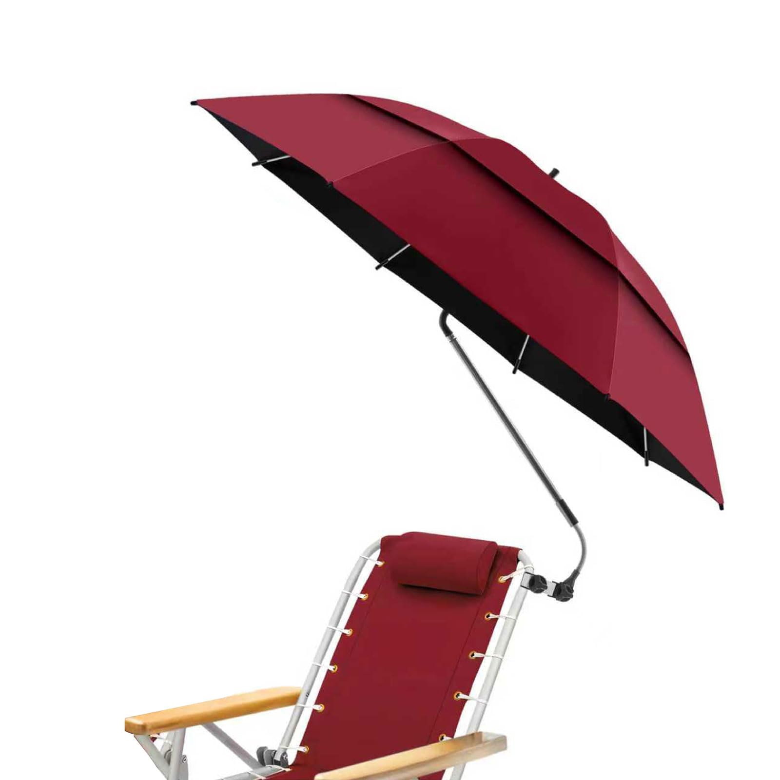 Parasol Double de 123,4 cm avec Pince, Protection UPF50+, Parasol de Plage avec Clip, réglable à 360° pour Fauteuil Roulant, terrasse, Camping,Rouge,1 Pack
