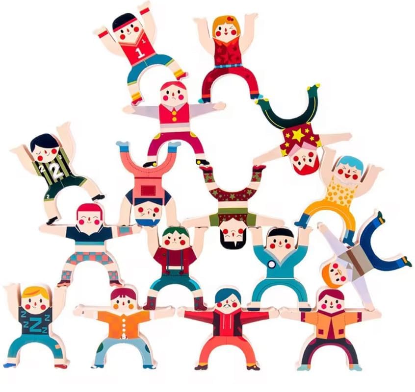 - Kath and Deen Wooden Man Builder Montessori Toys for 3+|Stacking & Balancing Acrobats Circus|Building and Balancing Human Tower|Interlocking Pyramid Set|Clown Circus|Acrobatics & Tumbling