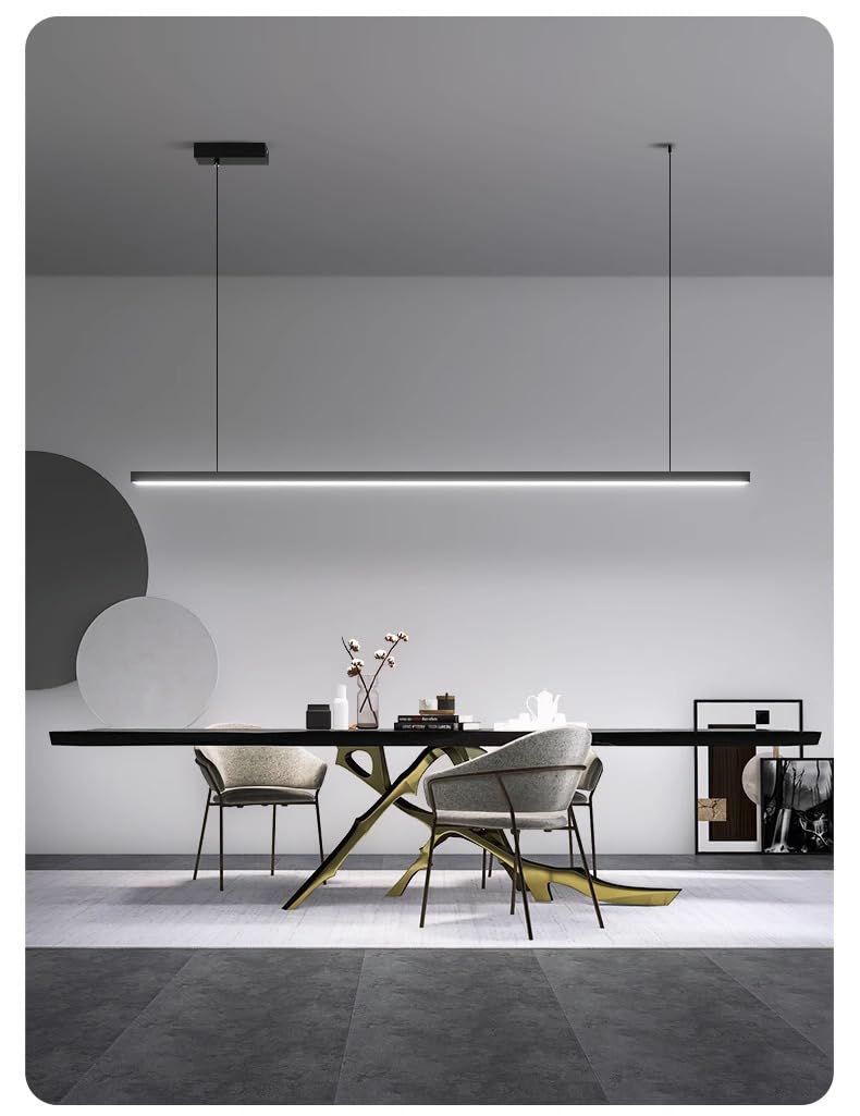 LED Ciondolo Tavolo da pranzo Luce a sospensione Moderno Design per Sala da pranzo Ufficio Negozio Cucina Bar Soggiorno Lampada a sospensione Nero Regolabile in altezza (Warm Light,L120cm)