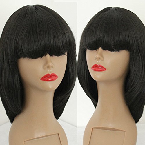 PlatinumHair black bob wave with bangs synthetic none lace wigs for black women 14inch