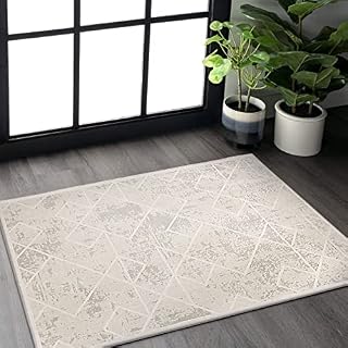 Leesentec Area Rugs Abstract Rug for Large Living Room Home Decor Modern Geometrical Rug Cream Rugs Short Pile for Easy Care -Soft Bedroom Rugs Non-slip Rugs Cream / White (Ivory White, 80*120cm)