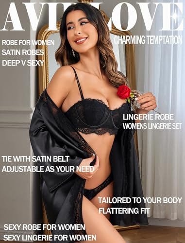 Avidlove Women's Kimono Robe Short Satin Pure Short Silky Robes3