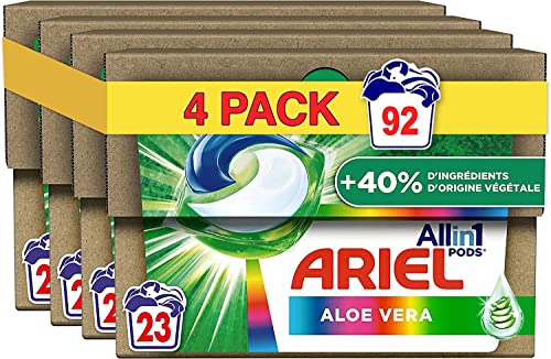 Ariel All-in-1 PODS, Capsules De Lessive Liquide, 92 Lavages, Fraîcheur Avec Une Touche De Couleur aloe vera, 40% D’ingrédients D’origine Végétale En Plus