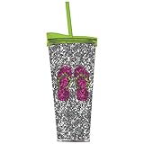 Pink Flip Flops Silver Glitter Insulated Acrylic Tumbler Lid Straw 22 oz by Slant by Slant Collections