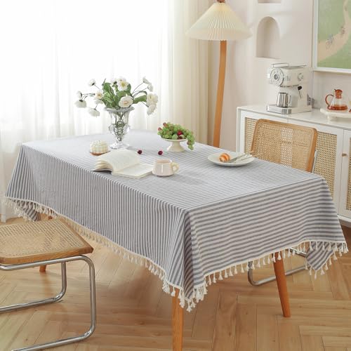 Nappe à rayures anti-poussière en coton et lin pour table de buffet - 4