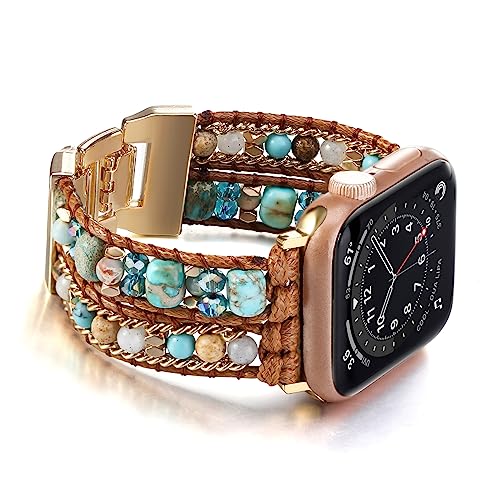 Wingoden Boho Bracelet Compatible with Apple Watch Band 41mm 40mm 42mm 38mm Natural Stone Beaded iWatch Band Women Men Apple Watch Strap Ultra Series 11/10/9/8/7/6/5/4/3/2/1/SE 3/Ultra 3 Blue