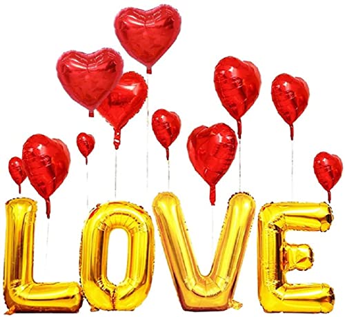 Globos San Valentin, Globos de Corazones Rojos, XXL Globo Love Amar Globos Metalizados de Corazones para día de San Valentin Boda Cumpleaños Compromiso Aniversario Decoracion Cover