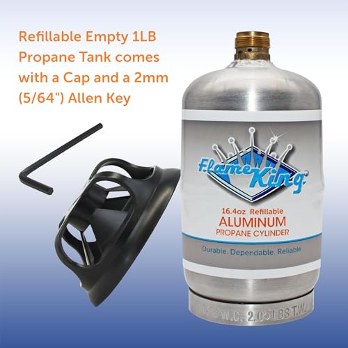 Image of Flame King 1LB Empty Aluminum Propane Cylinder Tank - Corrosion-Resistant and Rust-Free, Great for Camping and Small Appliances