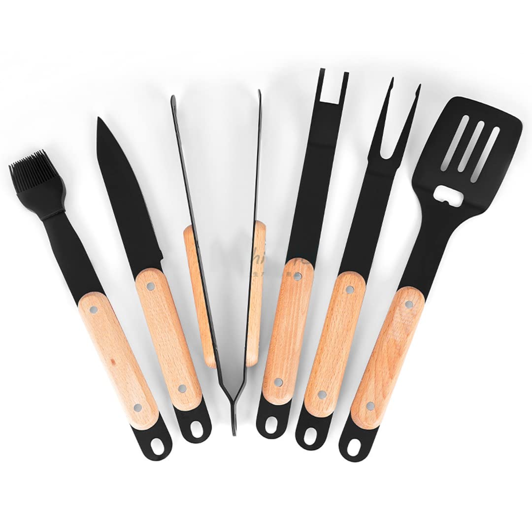 Accesorios de barbacoa, juego de herramientas de barbacoa para hombres con recubrimiento antiadherente 6pcs, juego de utensilios de barbacoa de acero inoxidable al aire libre, con palas de barbacoa