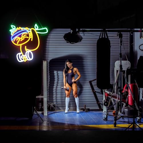 Dumbbell Sloth Neon Sign, Sloth Lifting The Weight Led Sign, Custom Neon Sign, Gym Room Wall Decor, Gymnastic Neon Wall Art Sign Christmas Birthday Gift