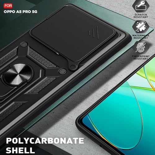 Image of Luxe Back Cover for Oppo A5 Pro 5G | D10 Tough Armor Case | Sliding Camera Shield | 360 Protection | Kickstand Ring Holder | Military-Grade Shockproof Bumper Case