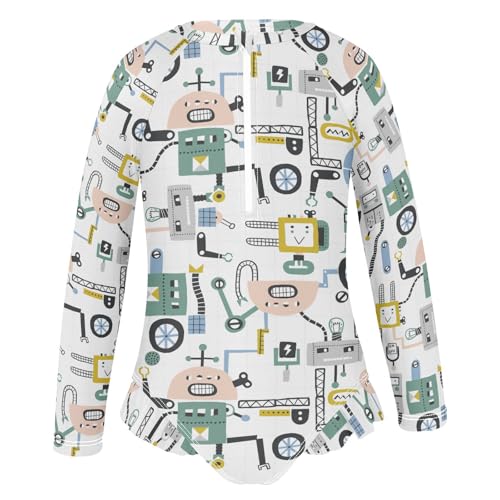 Aflyko Girls' Rash Guard Swimsuit Funny Robot One-Piece Swimwear UPF 50+2