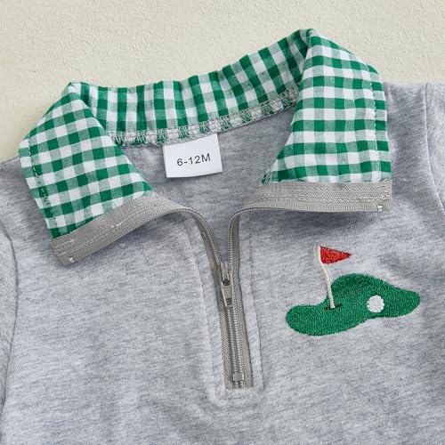 Gueuusu Toddler Baby Boy Golf Outfit Hole in One/Golf Cart Embroidery Quarter Zip Collared Shirt Plaid Shorts Set Clothes4
