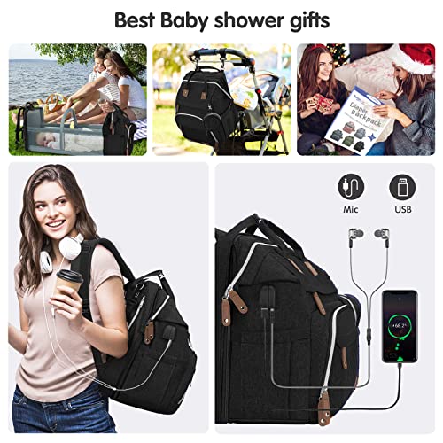 DERJUNSTAR Diaper Bag Backpack, Large Baby Bag with Changing Pad, Thick Padded Back & Straps, Laptop Compartment, Waterproof Travel Backpack with USB Port, Multi-Function for Mom & Dad, Black - Thumbnail 6