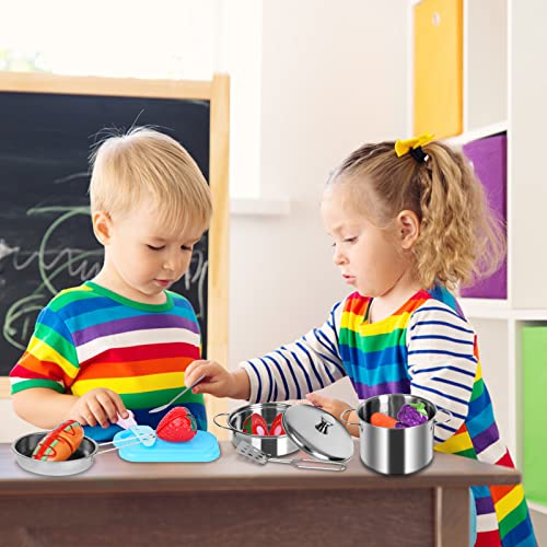 Kinderküche Zubehör, 27PC Küchenspielzeug Zubehör Edelstahl Kochgeschirr Lebensmittel Spielzeug Zubehör mit Dinosaurier… – Bild 8