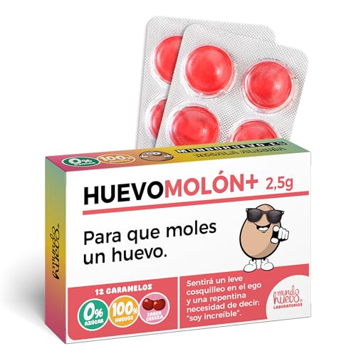 Caramelos de Broma en blister | HUEVOMOLON+ | Caja Regalo Divertido con 12 Caramelos sin azúcar | Regalo para Amigos, familia, cumpleaños, navidad, amigo invisible, reuniones, fiestas…