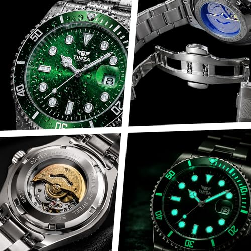 Image of Men's Analog Watch with Green Dial, Rotating Bezel, Stainless Steel Strap, Date Display & Quartz Movement