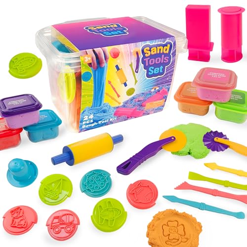 Carolart Sand and Dough Tools Set 6 Color Cloud Sand Sensory Kit for Kids