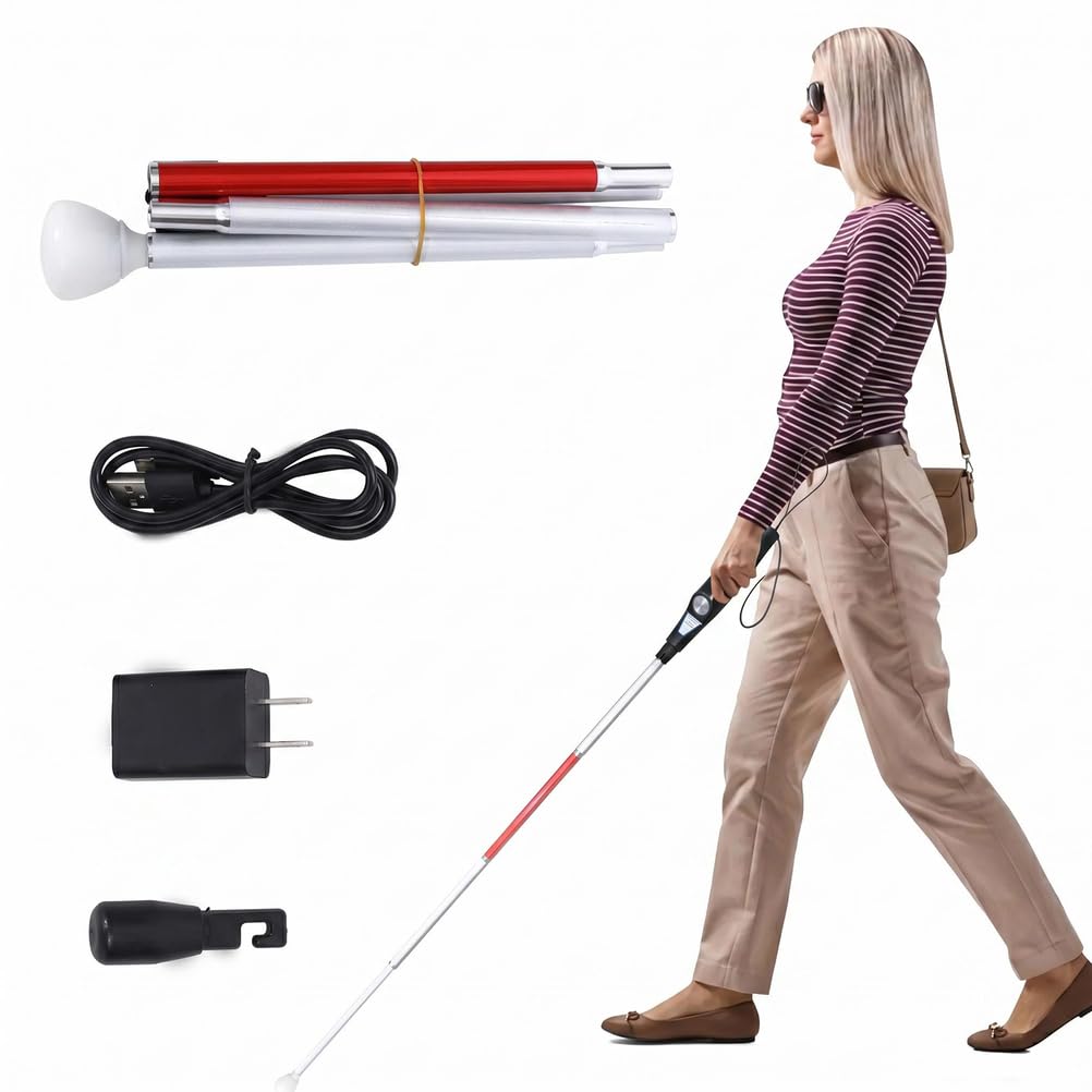 Bastón Plegable Portátil De Aluminio Blanco, Guía Electrónica con Indicaciones De Voz, Bastón Inteligente para Evitar Obstáculos, con Alarma, para Personas con Discapacidad Visual
