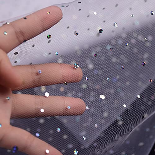 Premium 54" x 10 Yards White Glitter Tulle Fabric Roll - Sequin-Embellished Mesh for Tutu Skirts, Dressmaking, and Elegant Party Decorations 3 Premium 54" x 10 Yards White Glitter Tulle Fabric Roll - Sequin-Embellished Mesh for Tutu Skirts, Dressmaking, and Elegant Party Decorations - Image 2