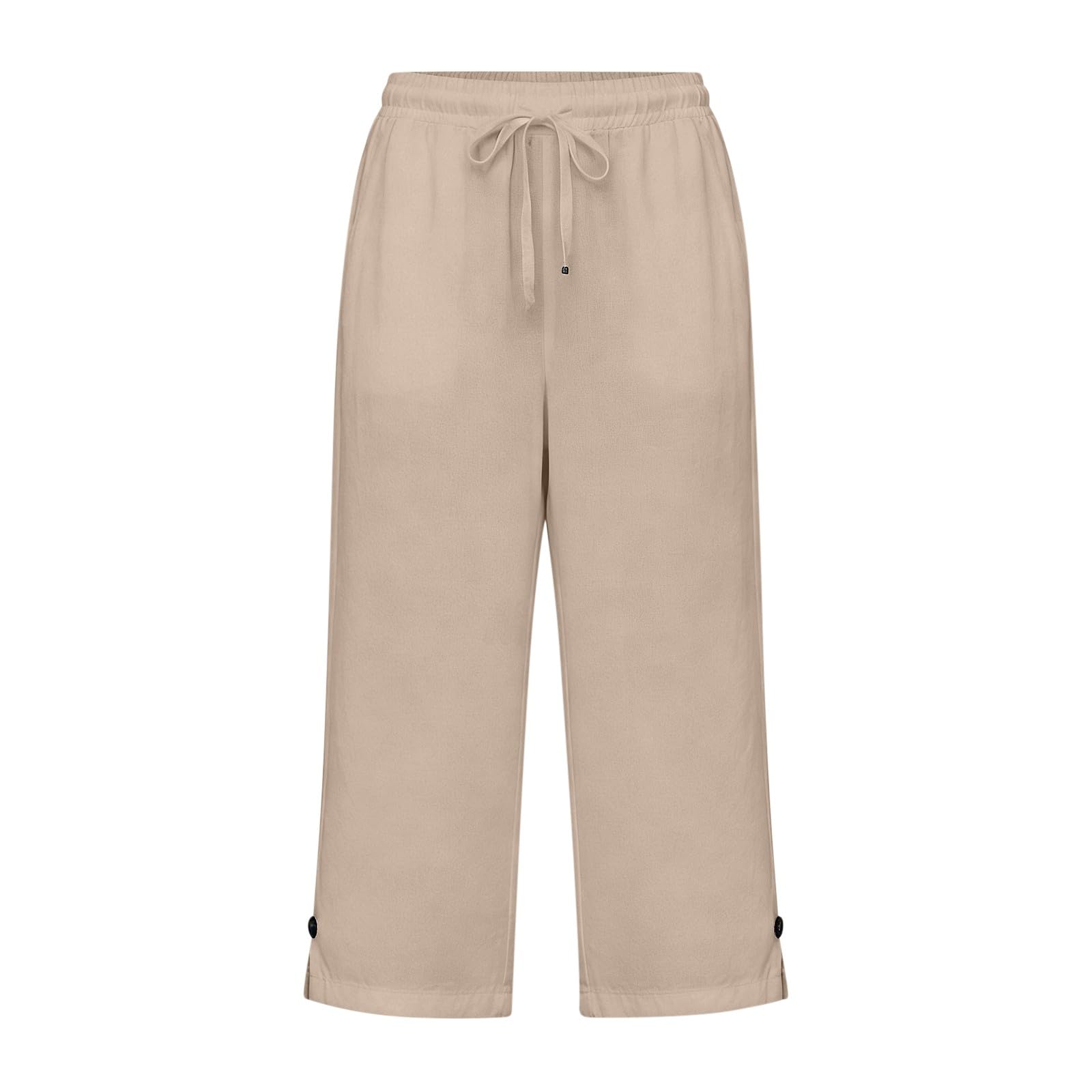 LRMQS Cotton Capri Pants for Women Loose Fit Straight Leg Drawstring Elastic Waist Cropped Pant Casual Summer Linen Clothes — view 4
