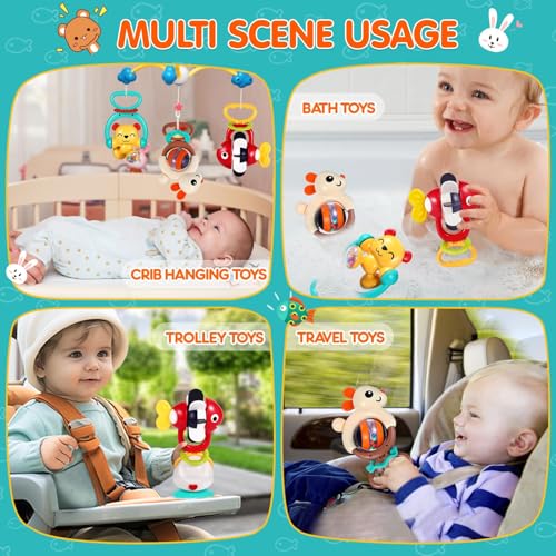 Baby Toys 6-12 Months Infant Toy Set of 3 High Chair Suction Cup Rattle Teething Toys for Babies 6 7 9 12-18 Months 2-in-1 Sensory Development Tray Toy Baby Gifts for Boys Girls by WITALENT - Image 7