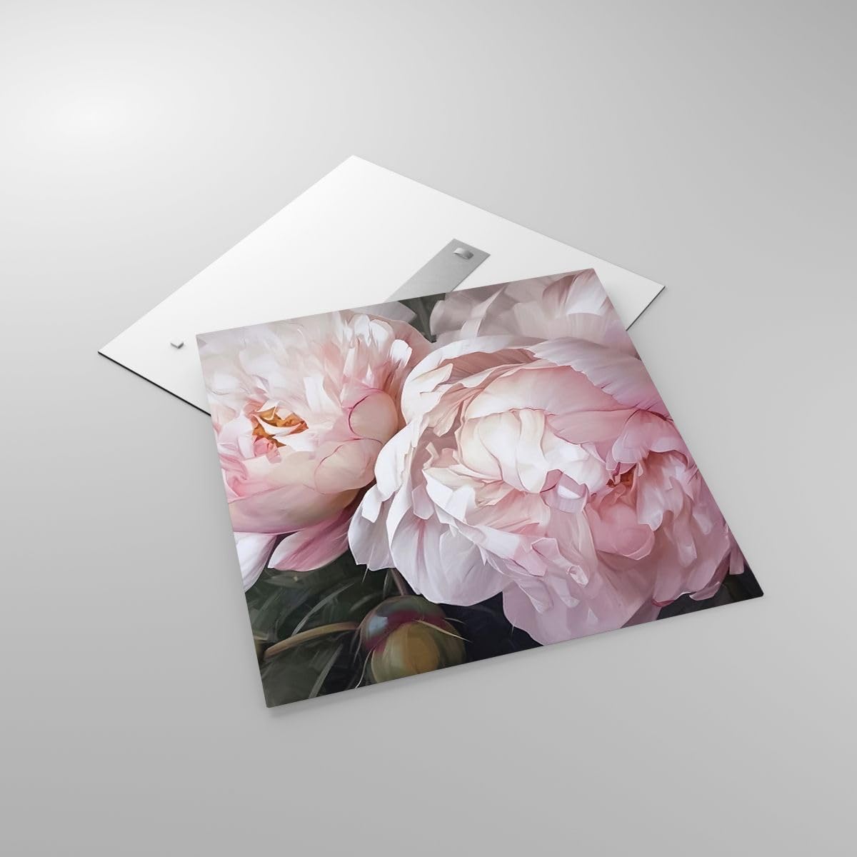 Moderne Impression sur Verre 70x70cm Image Tableau en Verre Decoration Murale Fleurs Pivoines Romantique Grand Tableaux Decoratifs Muraux Chambre Cuisine Carré Deco Cadre Salon Art Wall GAC70x70-5815