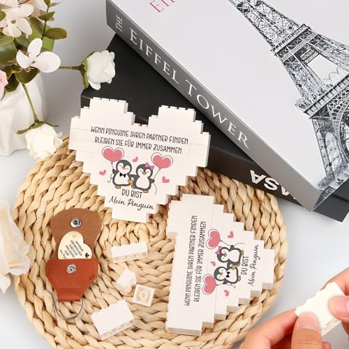 Giftota Valentinstagsgeschenk für Ihn & Sie – „Ich liebe dich“ Geschenk für Männer & Frauen, herzförmige Bausteine mit Glücksbringer - Jahrestagsgeschenk，Hochzeitstag, Geburtstag und Weihnachten