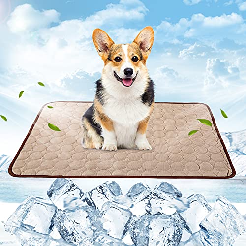Pet Cooling Mat, Portable & Washable Dog Cooling Bed, Anti-Slip Dog Self Cooling Pad for Kennerl, Crates and Beds, Ice Silk Self Cooling Blanket, Non-Toxic Breathable Sleep Bed for Dog