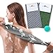 myHomeBody Panno esfoliante extra lungo | Gommage esfoliante per il corpo | Asciugamano esfoliante | Graphite Grey and Forest Green Checks con texture 3D, set di 2 con pennello facciale bonus immagine