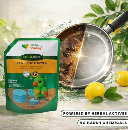 Image of Herbal Strategi NatureDrop Dishwash Liquid - 1.8L | Khanewala Clean - Safe around food | No Harsh Chemicals and No Toxic Residue | Powered by Herbal Actives | Certified EcoFriendly