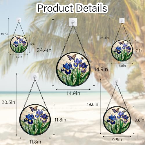 Image of DASTOLL Stained Glass Window Hanging, Blue Purple Butterfly Flower Suncatcher Diamond Colorful Glass Panel Sun Catchers Decor for Birthday for Women, Men, Wife, Aunt, and Mom 15x15 in