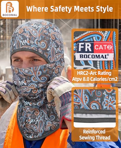 Image of BOCOMAL FR Face Mask Flame Resistant Balaclava 5.5oz Lightweight Arc Rated Helmet Liner Covering Hood for Welding