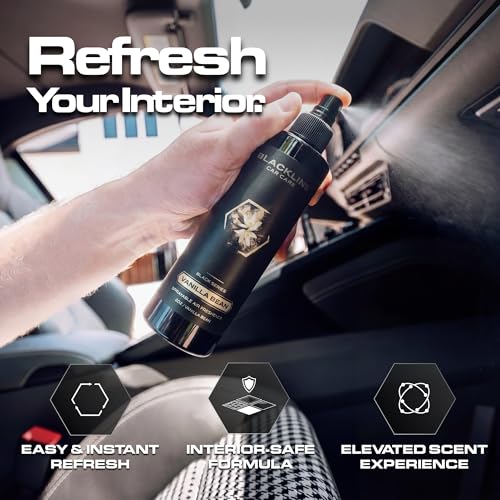 Image of Blackline Car Care - Vanilla Bean Car Air Freshener Spray, Long-Lasting, Premium Odor Eliminator for Cars, Trucks, RVs, SUV, or Home Use - 8 fl OZ - Air Freshener - Vanilla Bean Spray