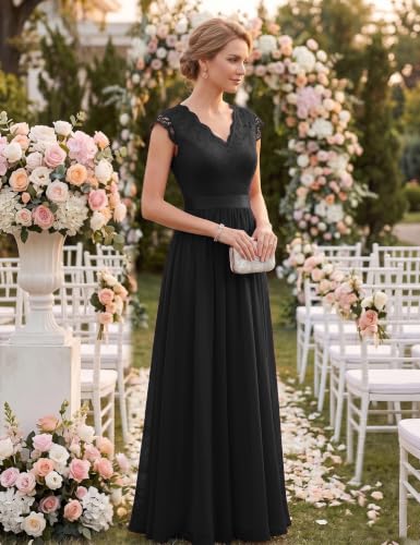 Image of Dressystar Women's V Neck Sleeveless Lace Bridesmaid Dress Wedding Party Gown