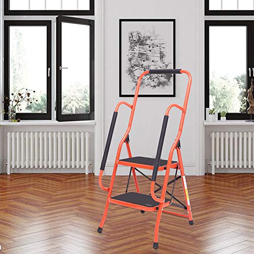 LUISLADDERS Folding 2-Step Safety Step Ladder Padded Side Handrails Portable Heavy Duty Ladders for Kitchen, Home and Office 330lbs