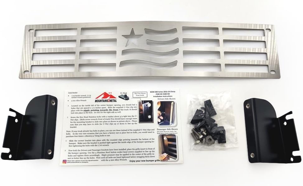 Merica Edition Brushed Stainless Steel Bumper Grille Insert Compatible with 2015-2019 Chevy Silverado 2500 3500 HD M2M #400-80-3