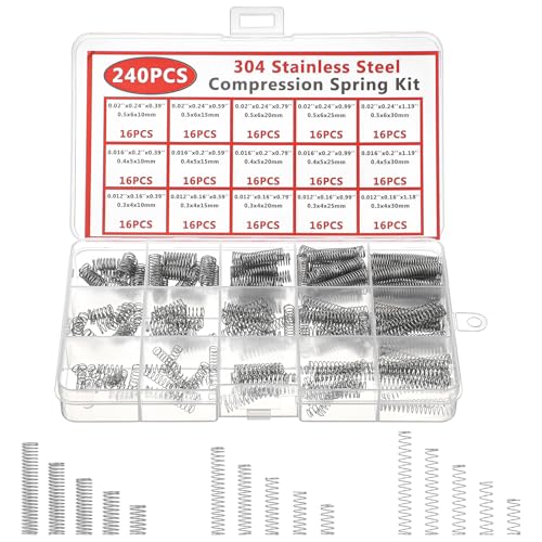 Nogeqi 240 Pcs Compression Spring Assortment Kit 304 Stainless Steel Small Springs Assorted Extension Metal Spiral Spring for DIY Projects Home Automotive Repairs 15 Sizes