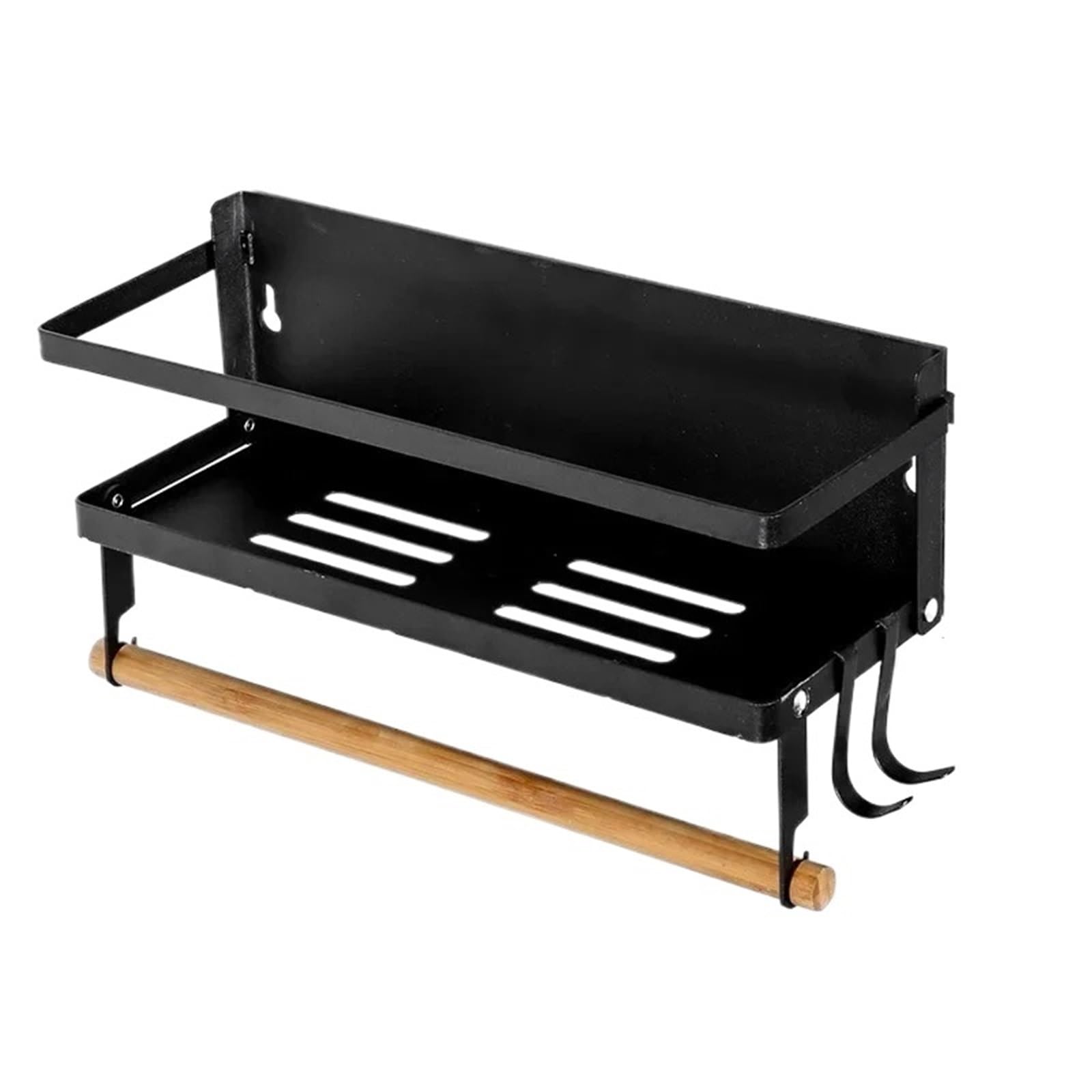 JTKSSCS Magnetic Shelf Magnetic Spice Rack With Paper Towel Holder Roll And 2 Hooks Shelf Foldable Organizer Metal Refrigerator