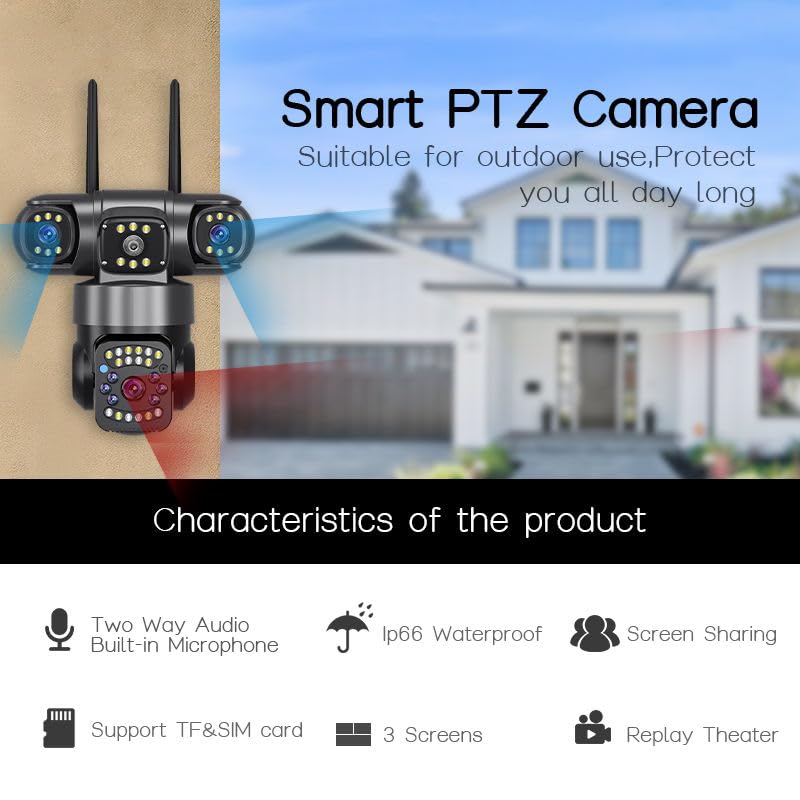 Image of TP PLUS 3MP Full HD Smart Wi-Fi CCTV Home Security Camera 360 with Pan Tilt Bulb Camera View & Talk 128GB SD Card (New Dual Lens PTZ) (4 Lens PTZ Camera)